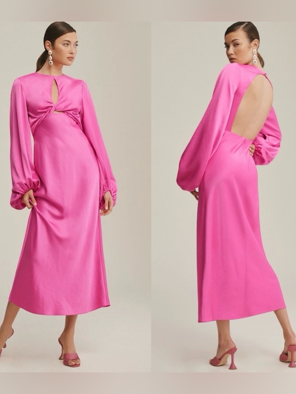 Anthropologie - Significant Other Bright Pink Open-Back Midi Dress
